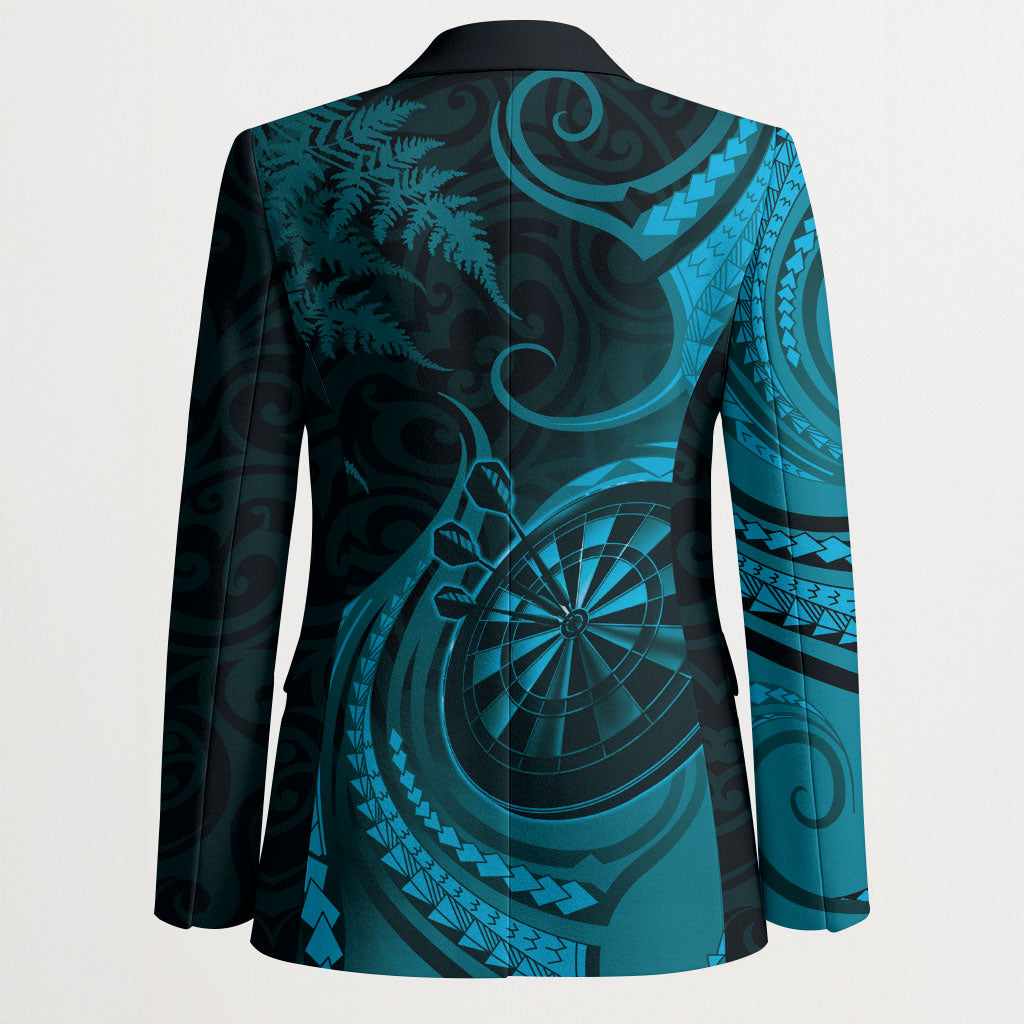 Personalised New Zealand Turquoise Darts Blazer Maori Fern Curve Style