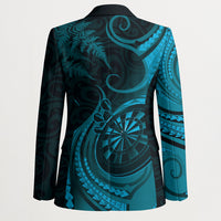 Personalised New Zealand Turquoise Darts Blazer Maori Fern Curve Style