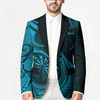 Personalised New Zealand Turquoise Darts Blazer Maori Fern Curve Style
