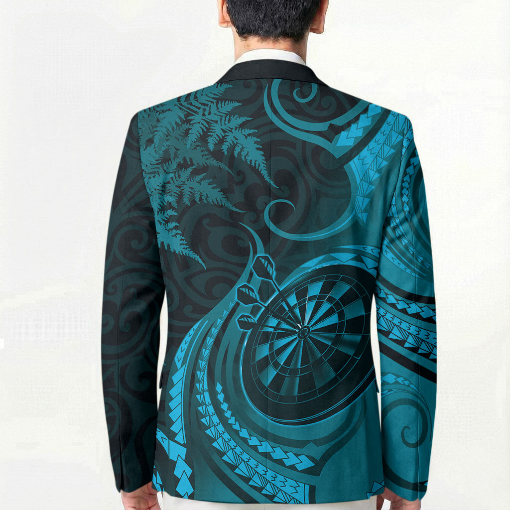 Personalised New Zealand Turquoise Darts Blazer Maori Fern Curve Style