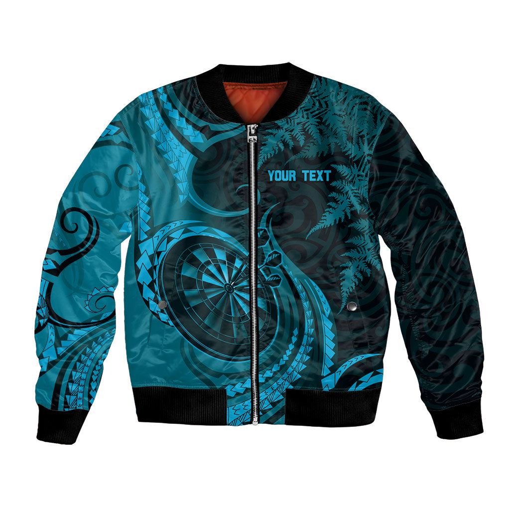 Personalised New Zealand Turquoise Darts Bomber Jacket Maori Fern Curve Style LT05 Unisex Turquoise - Polynesian Pride