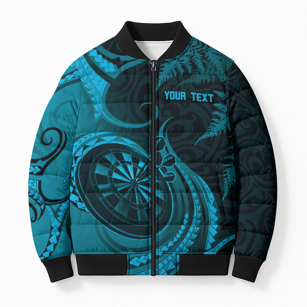 Personalised New Zealand Turquoise Darts Bomber Puffer Jacket Maori Fern Curve Style LT05 Unisex Turquoise - Polynesian Pride
