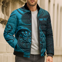 Personalised New Zealand Turquoise Darts Bomber Puffer Jacket Maori Fern Curve Style