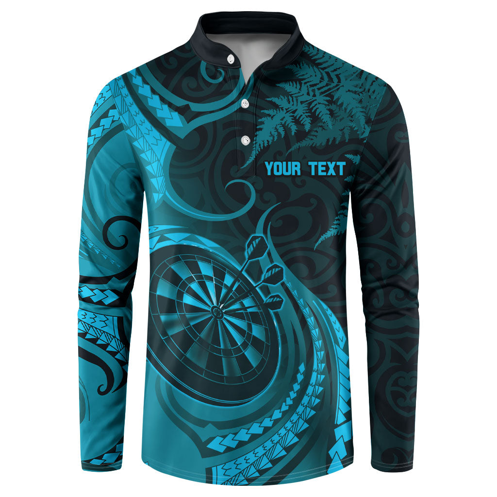 Personalised New Zealand Turquoise Darts Button Sweatshirt Maori Fern Curve Style LT05 Turquoise - Polynesian Pride