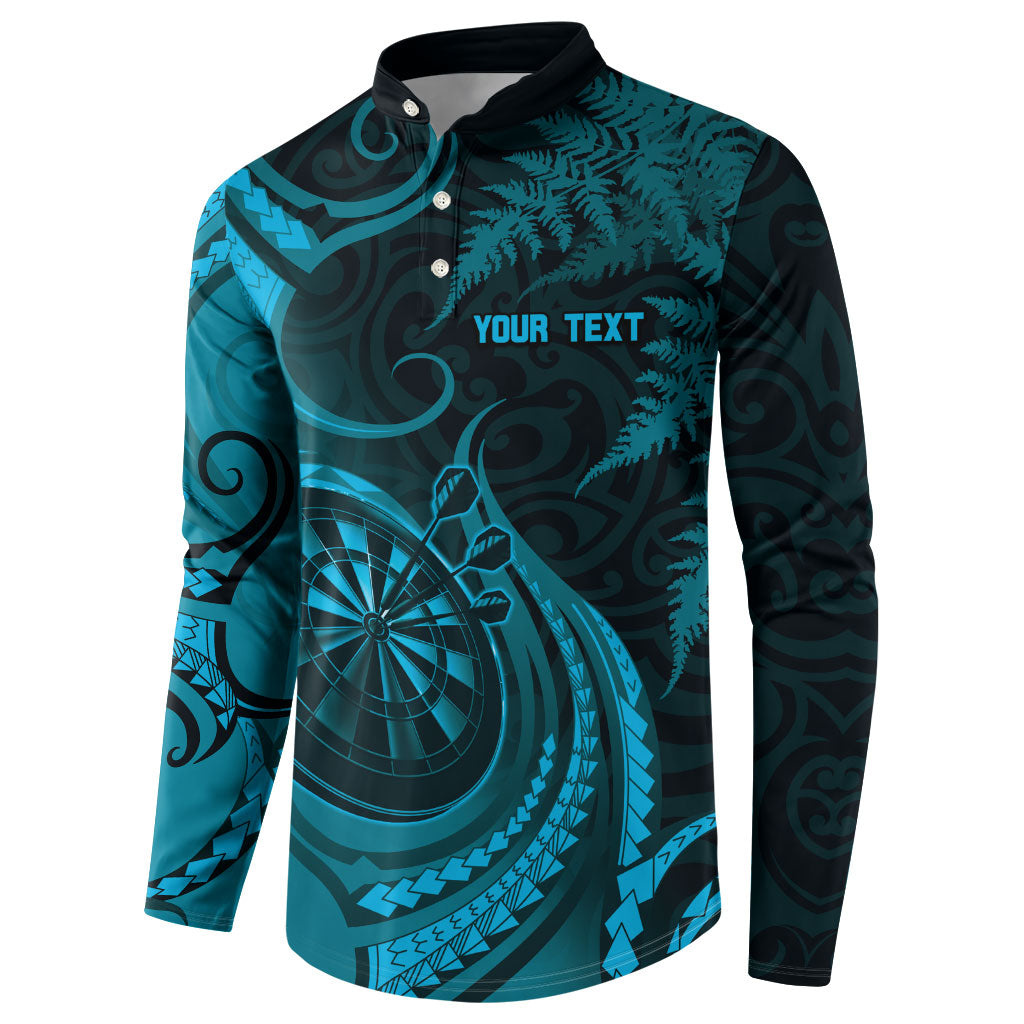 Personalised New Zealand Turquoise Darts Button Sweatshirt Maori Fern Curve Style