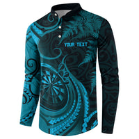 Personalised New Zealand Turquoise Darts Button Sweatshirt Maori Fern Curve Style