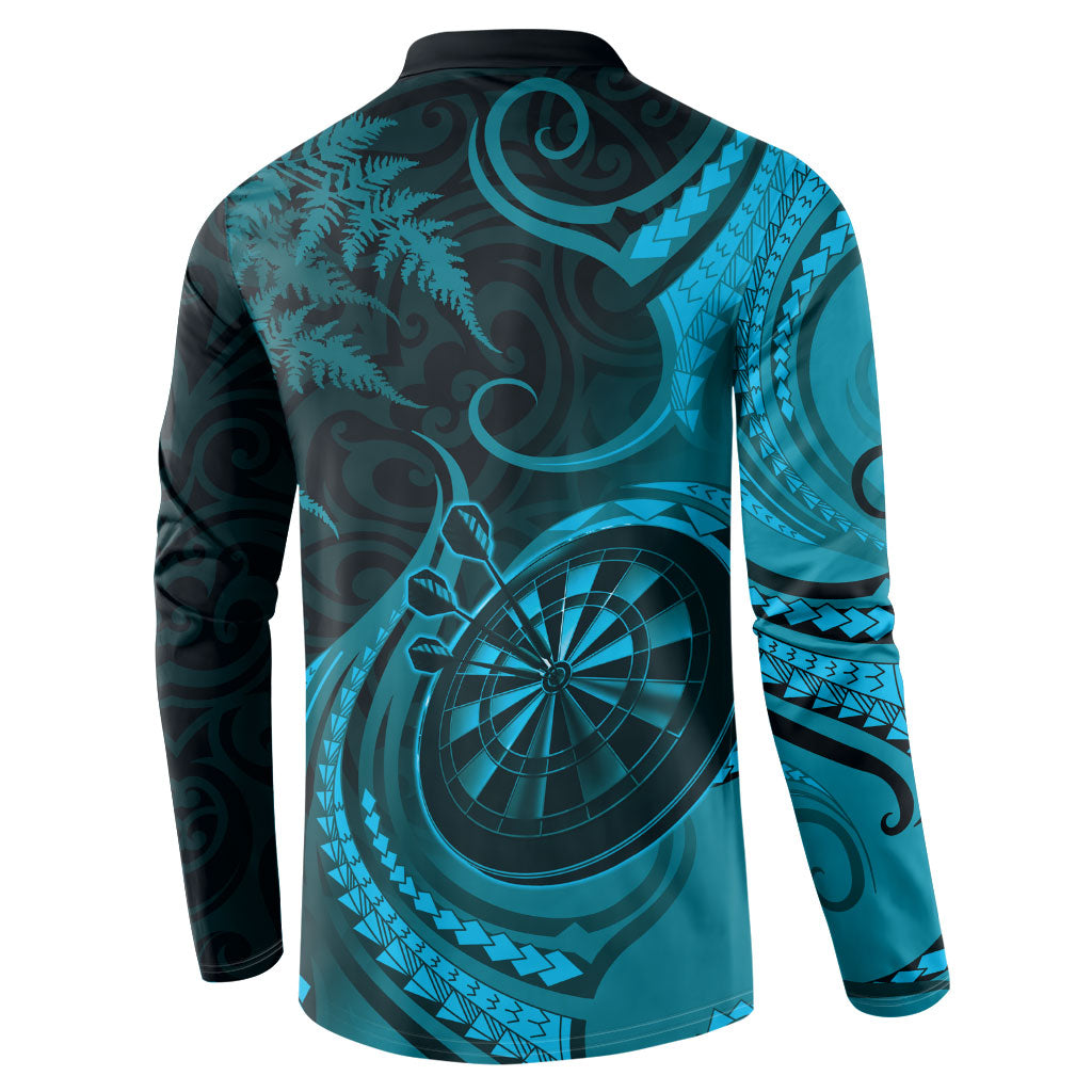 Personalised New Zealand Turquoise Darts Button Sweatshirt Maori Fern Curve Style
