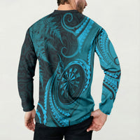 Personalised New Zealand Turquoise Darts Button Sweatshirt Maori Fern Curve Style