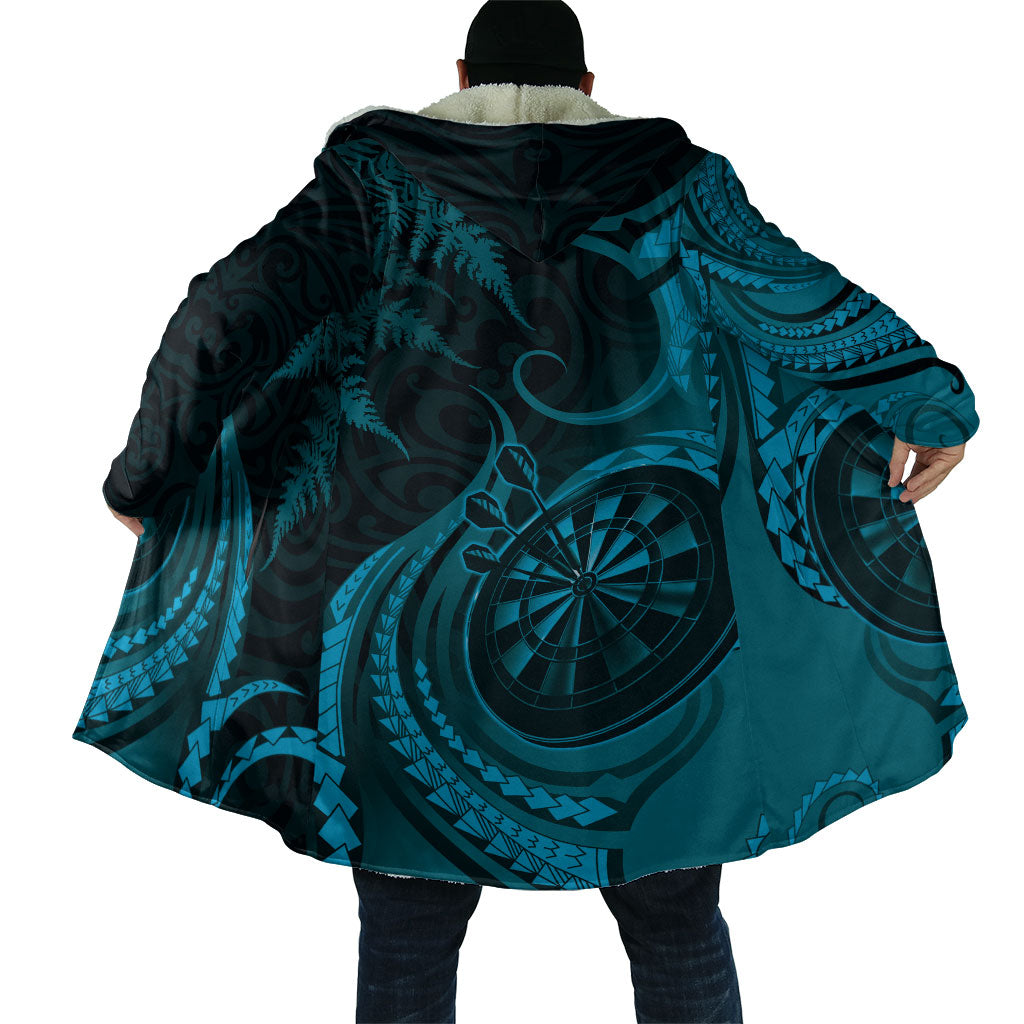 Personalised New Zealand Turquoise Darts Cloak Maori Fern Curve Style