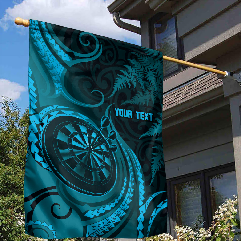 Personalised New Zealand Turquoise Darts Garden Flag Maori Fern Curve Style