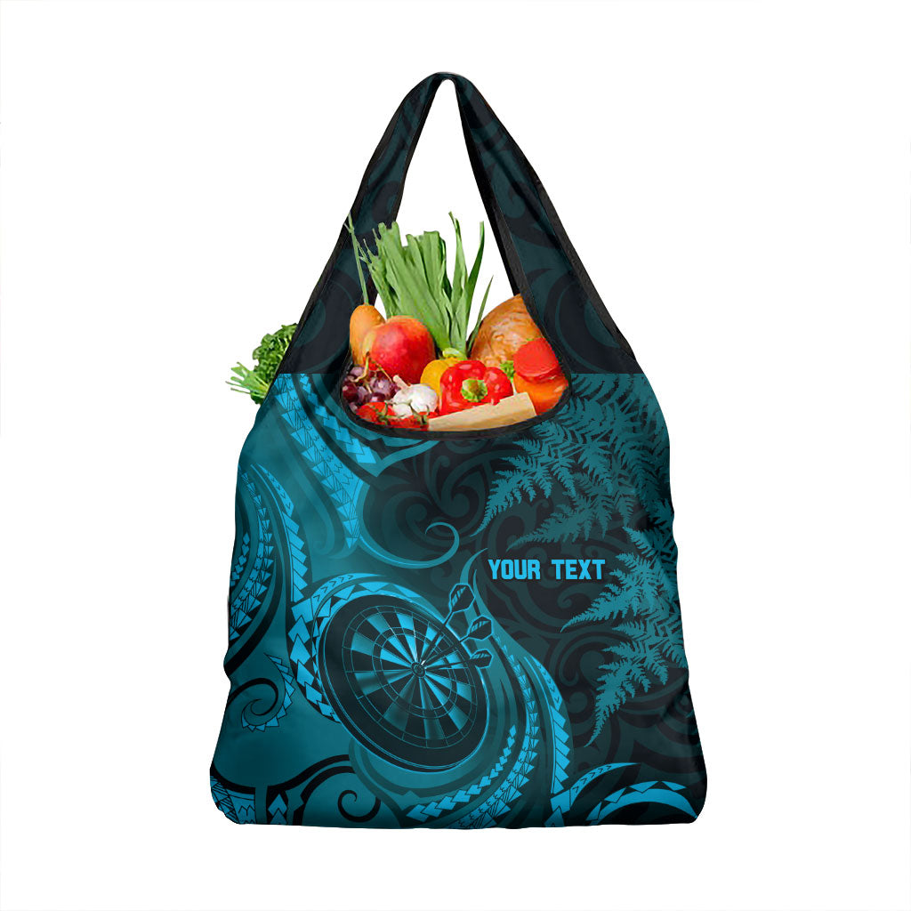 Personalised New Zealand Turquoise Darts Grocery Bag Maori Fern Curve Style