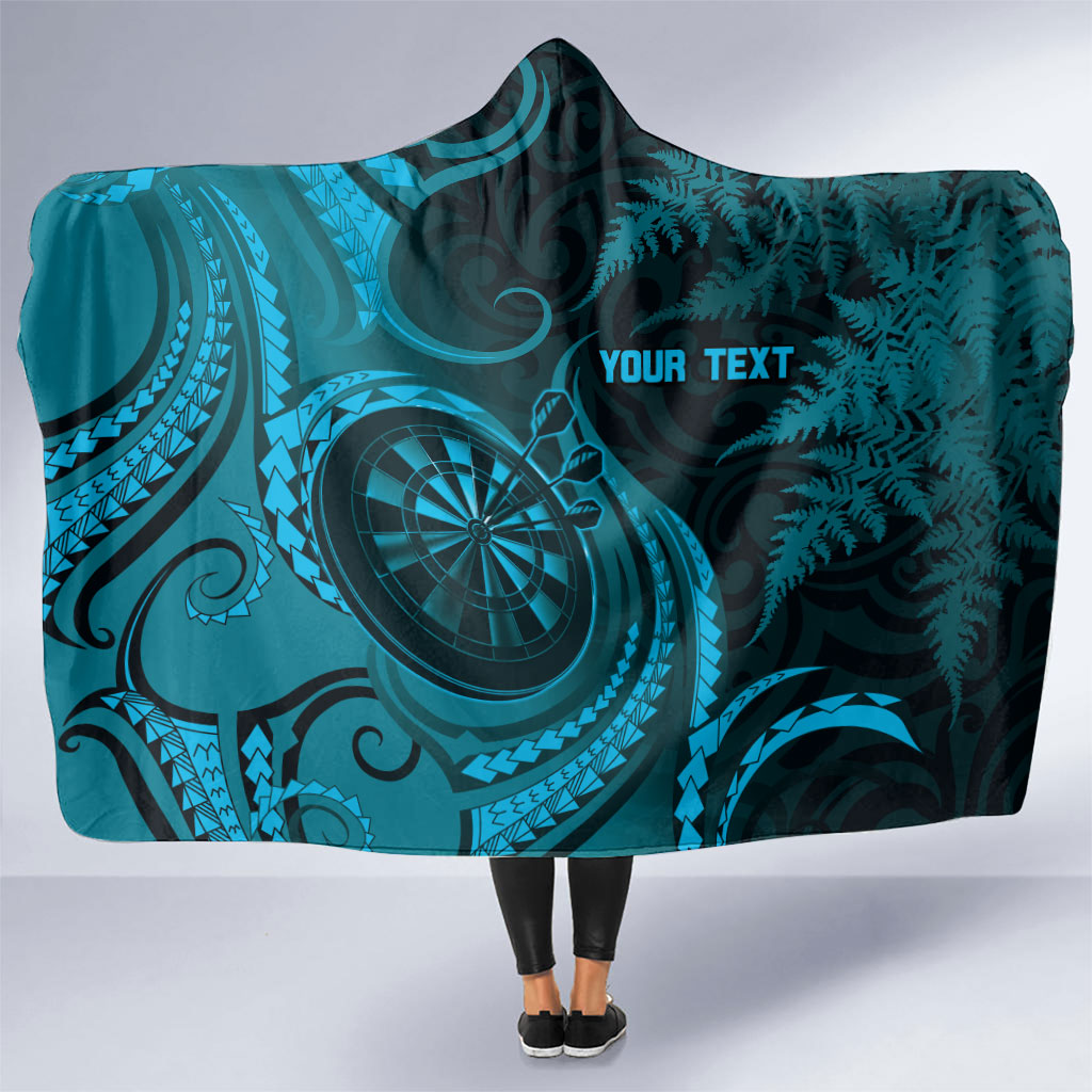 Personalised New Zealand Turquoise Darts Hooded Blanket Maori Fern Curve Style