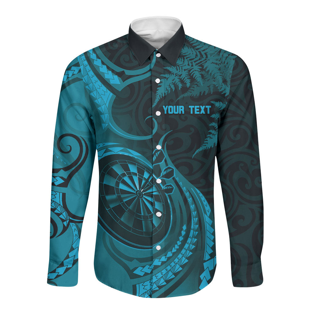 Personalised New Zealand Turquoise Darts Long Sleeve Button Shirt Maori Fern Curve Style LT05 Unisex Turquoise - Polynesian Pride