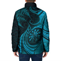 Personalised New Zealand Turquoise Darts Padded Jacket Maori Fern Curve Style
