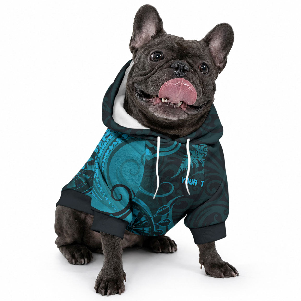 New Zealand Turquoise Darts Pet Hoodie Maori Fern Curve Style