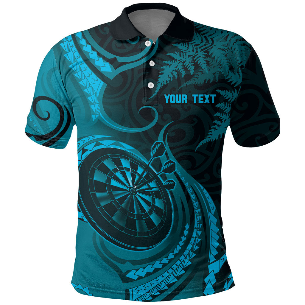 Personalised New Zealand Turquoise Darts Polo Shirt Maori Fern Curve Style