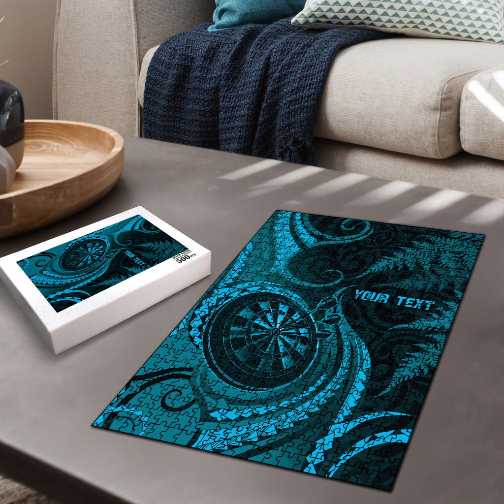 Personalised New Zealand Turquoise Darts Puzzle Maori Fern Curve Style