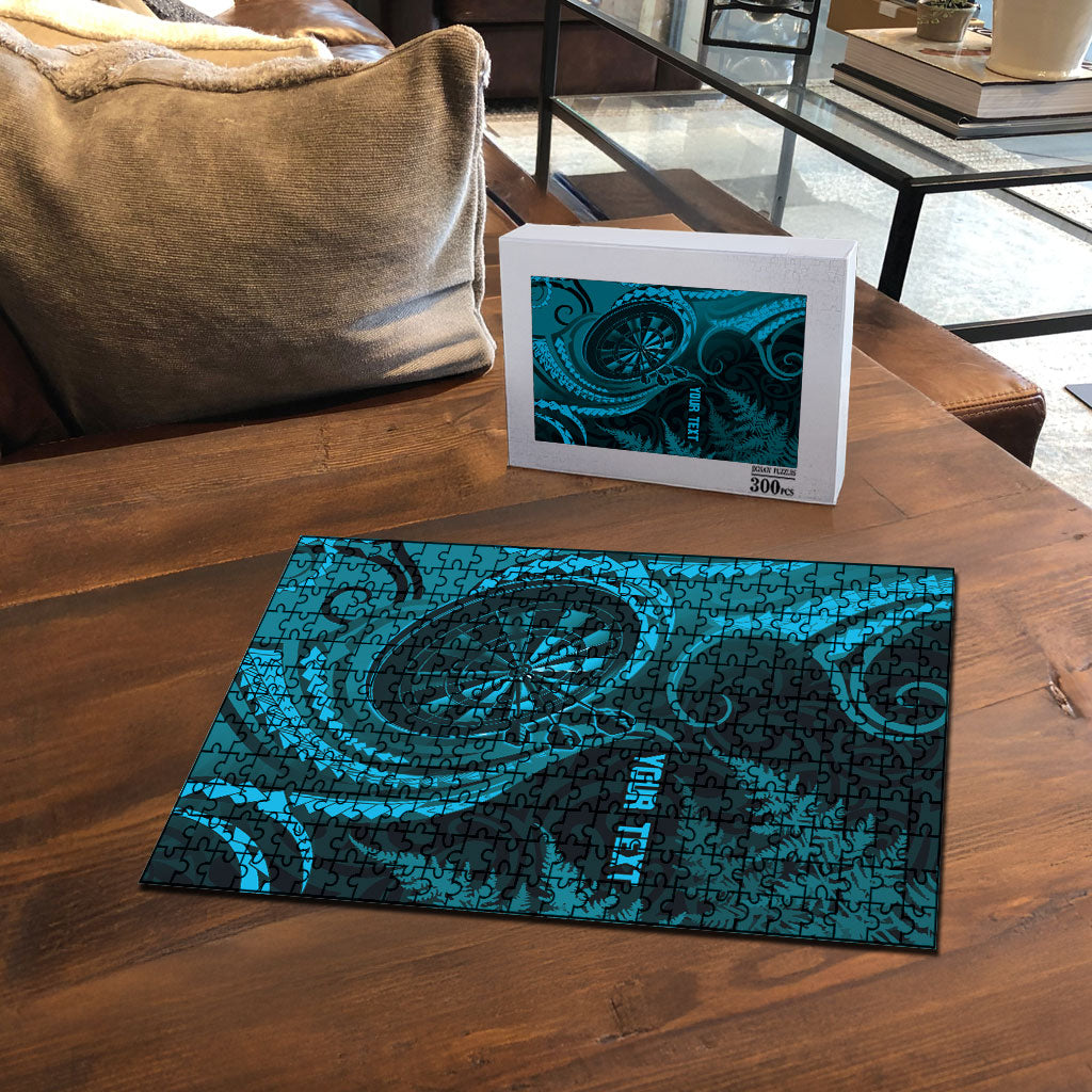 Personalised New Zealand Turquoise Darts Puzzle Maori Fern Curve Style