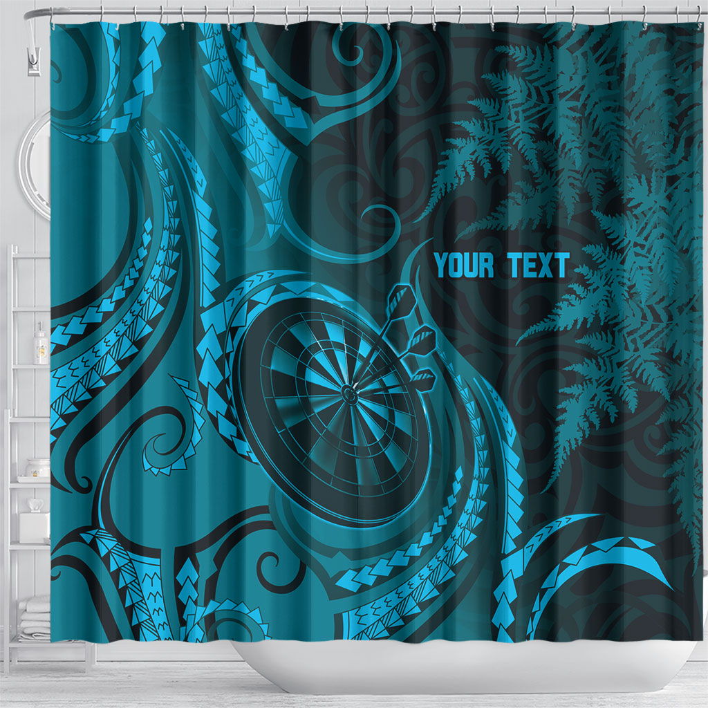 Personalised New Zealand Turquoise Darts Shower Curtain Maori Fern Curve Style