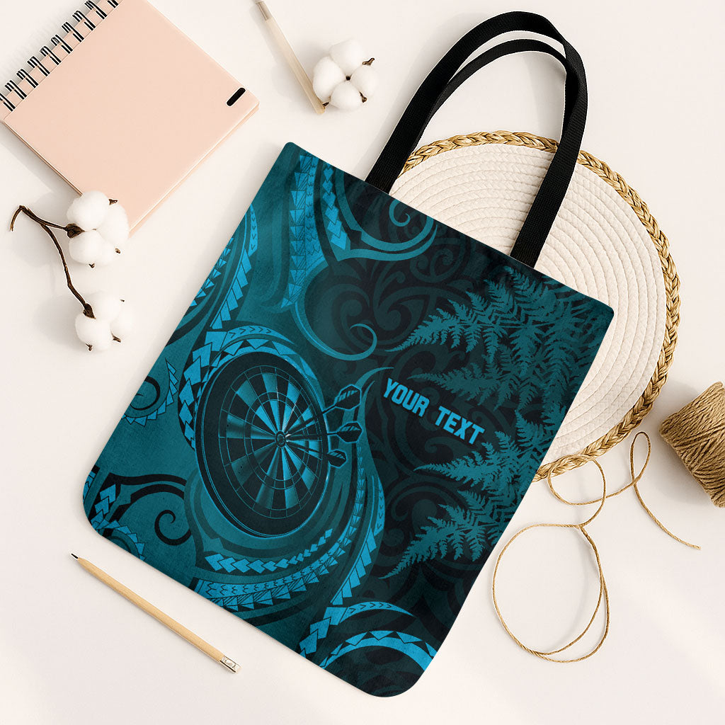 Personalised New Zealand Turquoise Darts Tote Bag Maori Fern Curve Style LT05 Black Strap One Size Turquoise - Polynesian Pride