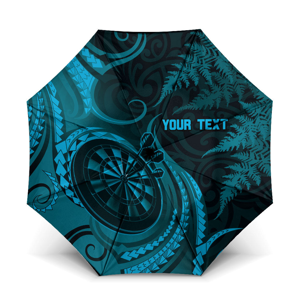 Personalised New Zealand Turquoise Darts Umbrella Maori Fern Curve Style