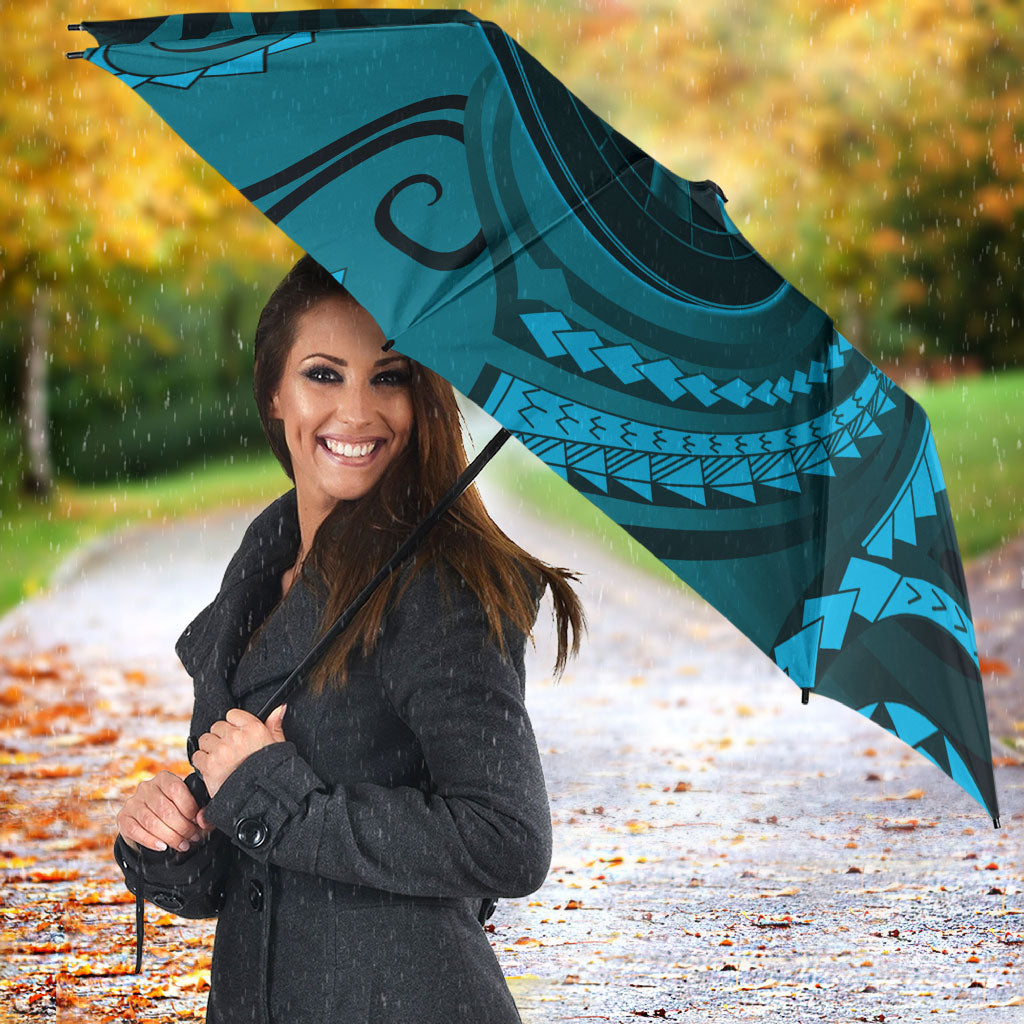 Personalised New Zealand Turquoise Darts Umbrella Maori Fern Curve Style