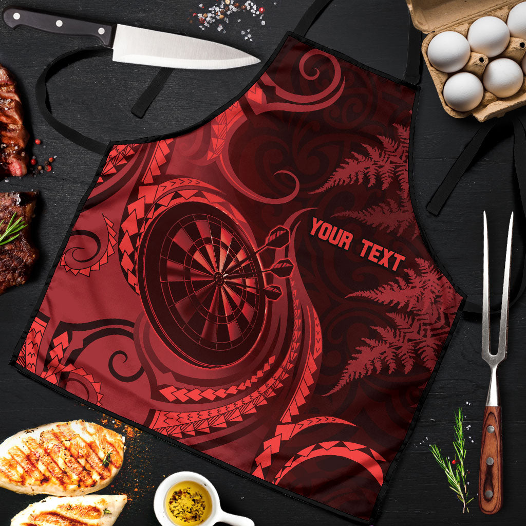 Personalised New Zealand Red Darts Apron Maori Fern Curve Style