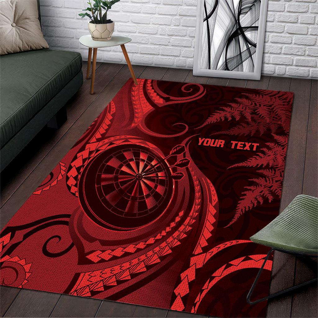 Personalised New Zealand Red Darts Area Rug Maori Fern Curve Style LT05 Red - Polynesian Pride