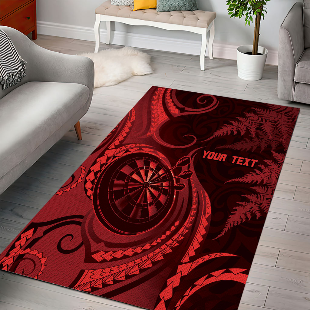 Personalised New Zealand Red Darts Area Rug Maori Fern Curve Style