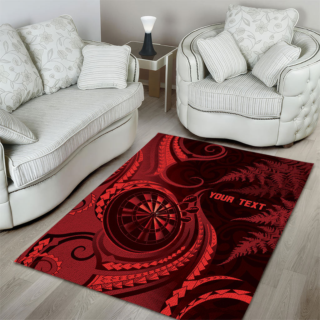 Personalised New Zealand Red Darts Area Rug Maori Fern Curve Style