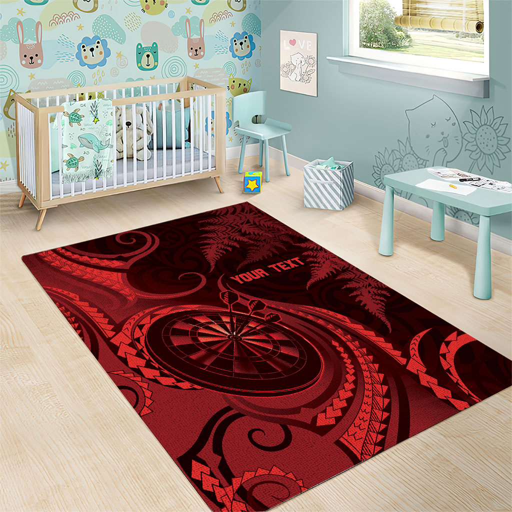 Personalised New Zealand Red Darts Area Rug Maori Fern Curve Style