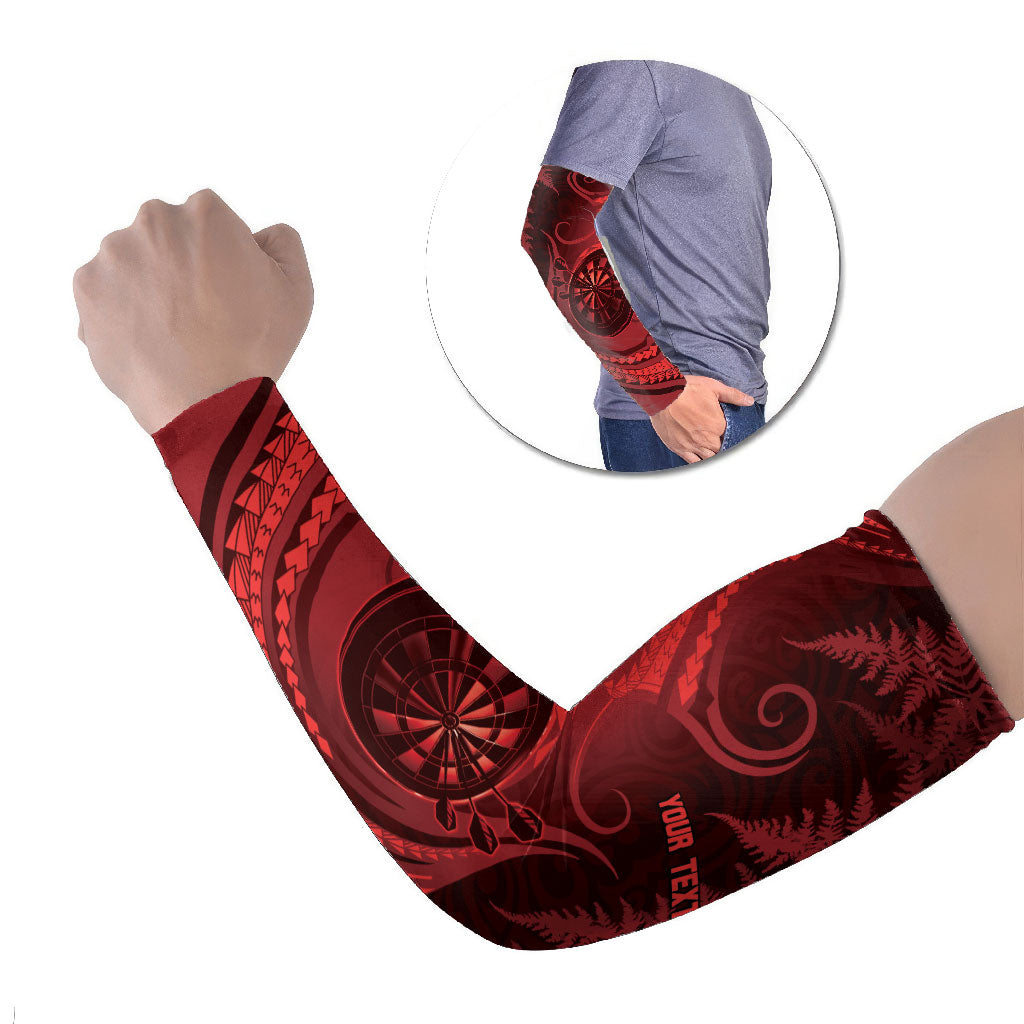 Personalised New Zealand Red Darts Arm Sleeves Maori Fern Curve Style LT05 Set of 2 Red - Polynesian Pride
