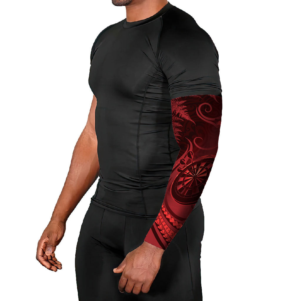 Personalised New Zealand Red Darts Arm Sleeves Maori Fern Curve Style
