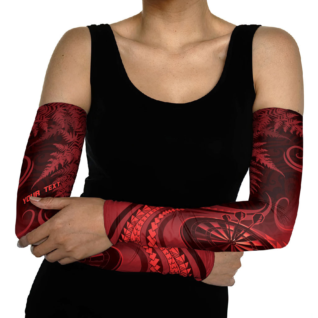 Personalised New Zealand Red Darts Arm Sleeves Maori Fern Curve Style