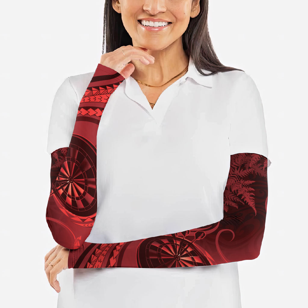 Personalised New Zealand Red Darts Arm Sleeves Maori Fern Curve Style
