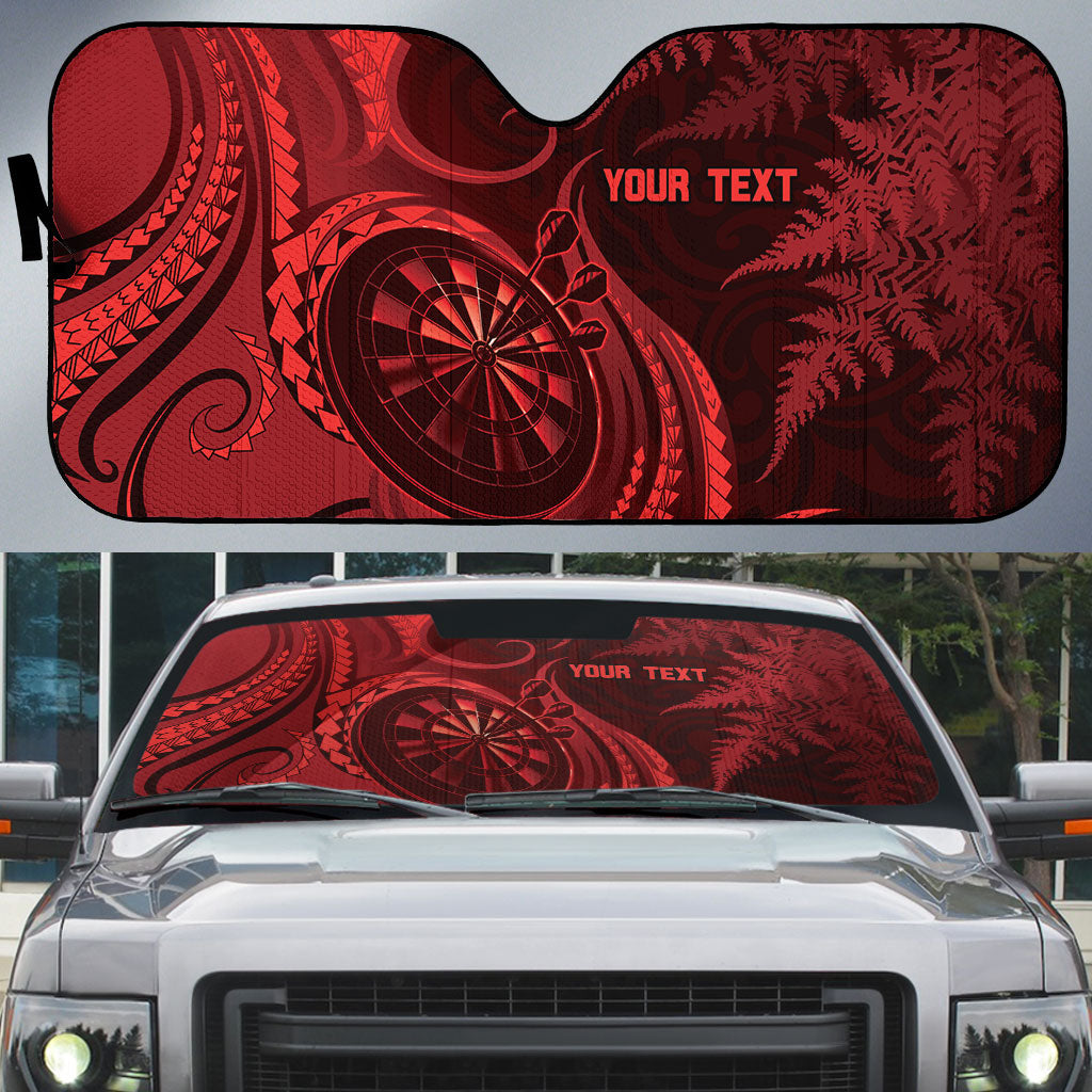 Personalised New Zealand Red Darts Auto Sun Shade Maori Fern Curve Style LT05 Red - Polynesian Pride
