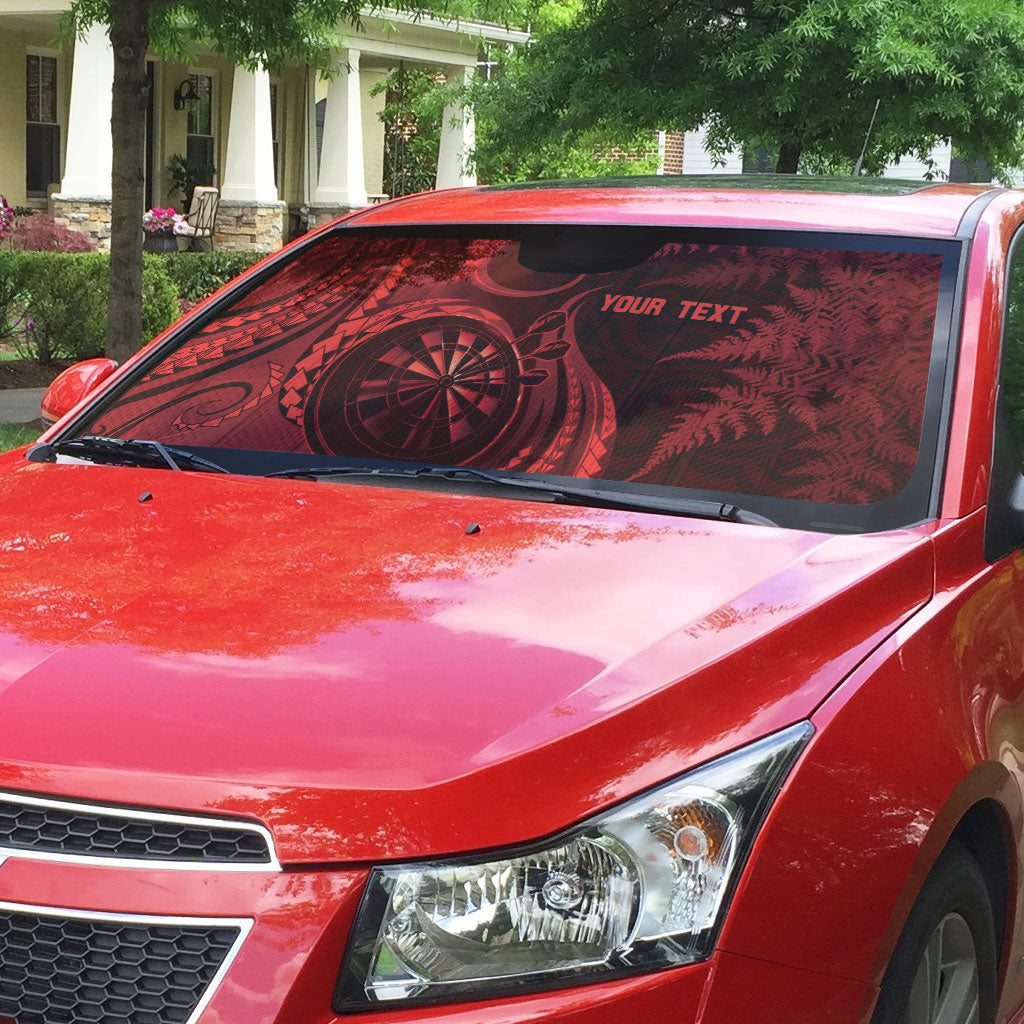 Personalised New Zealand Red Darts Auto Sun Shade Maori Fern Curve Style