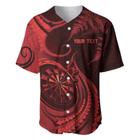 Personalised New Zealand Red Darts Baseball Jersey Maori Fern Curve Style