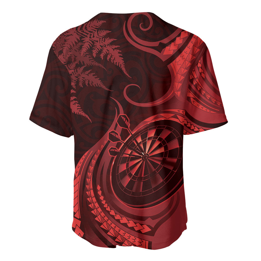 Personalised New Zealand Red Darts Baseball Jersey Maori Fern Curve Style