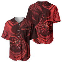 Personalised New Zealand Red Darts Baseball Jersey Maori Fern Curve Style