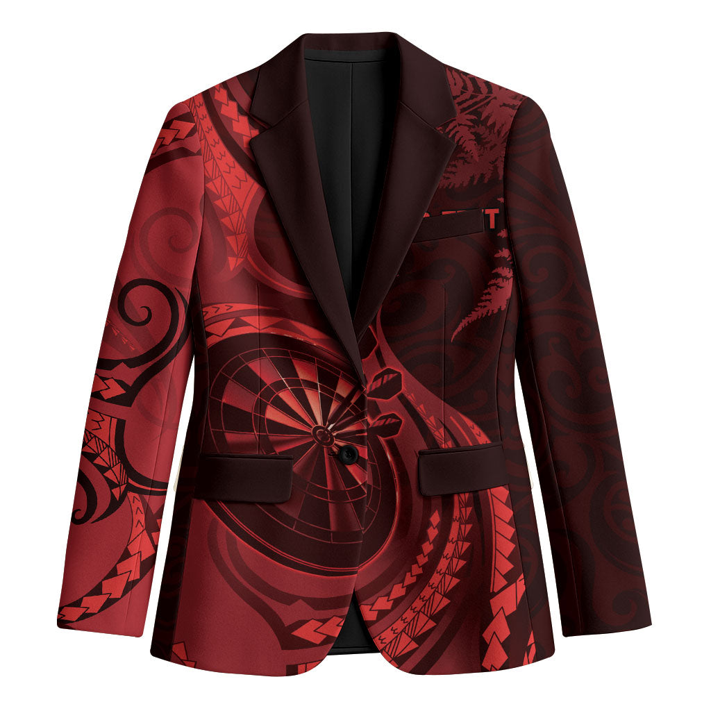 Personalised New Zealand Red Darts Blazer Maori Fern Curve Style