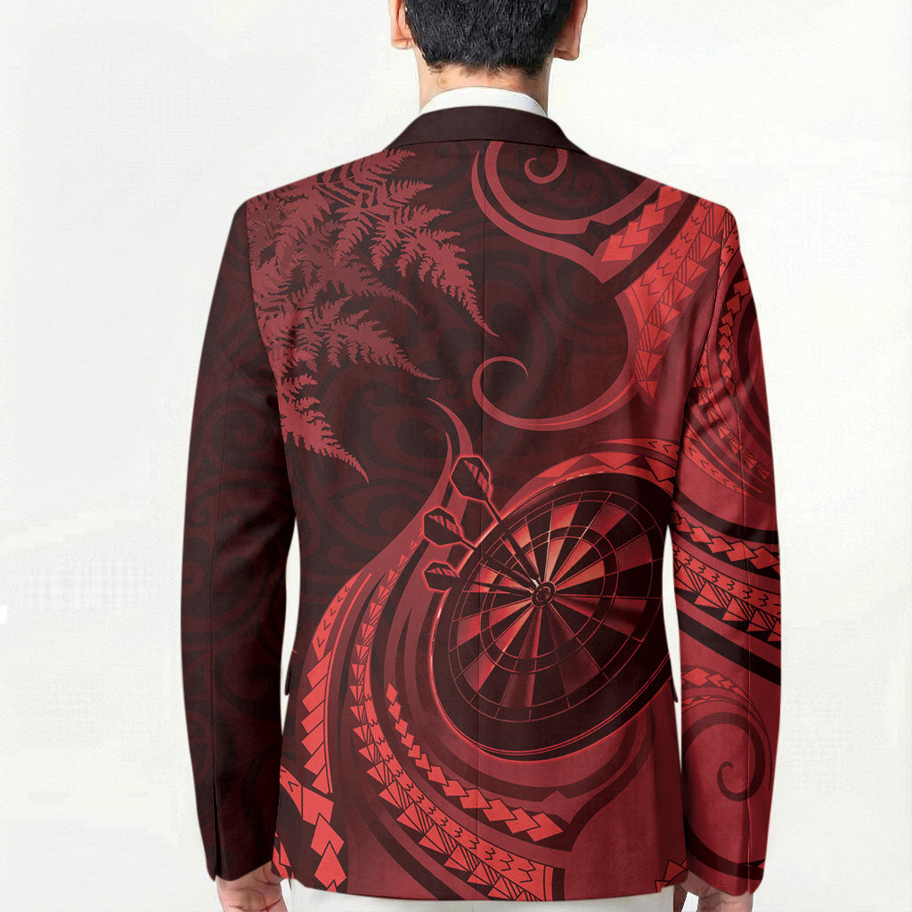 Personalised New Zealand Red Darts Blazer Maori Fern Curve Style