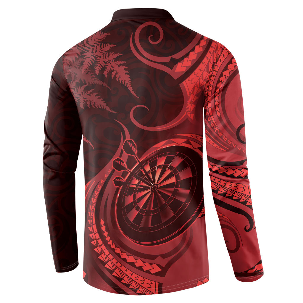 Personalised New Zealand Red Darts Button Sweatshirt Maori Fern Curve Style