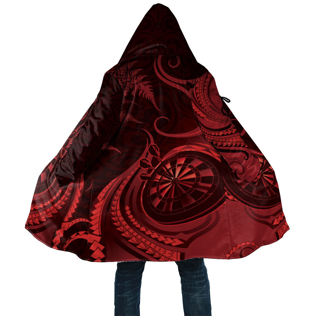 Personalised New Zealand Red Darts Cloak Maori Fern Curve Style