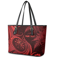 Personalised New Zealand Red Darts Leather Tote Bag Maori Fern Curve Style