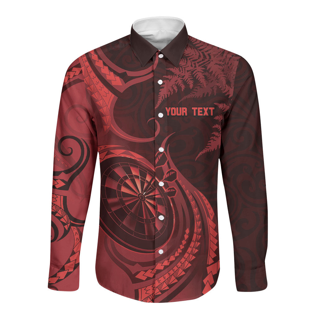 Personalised New Zealand Red Darts Long Sleeve Button Shirt Maori Fern Curve Style LT05 Unisex Red - Polynesian Pride