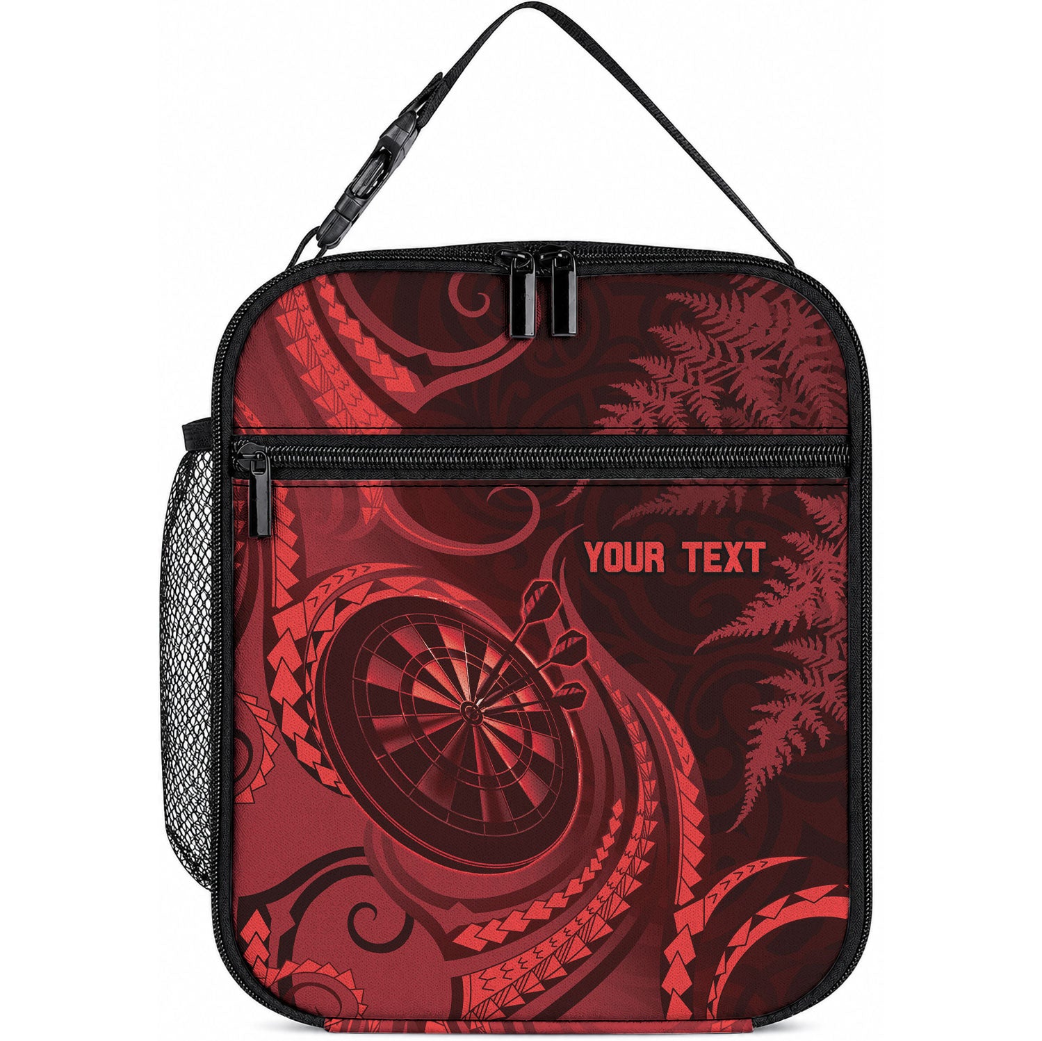 Personalised New Zealand Red Darts Lunch Bag Maori Fern Curve Style LT05 10.2 × 8.3 × 4.3 inch Red - Polynesian Pride