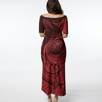 Personalised New Zealand Red Darts Puletasi Maori Fern Curve Style