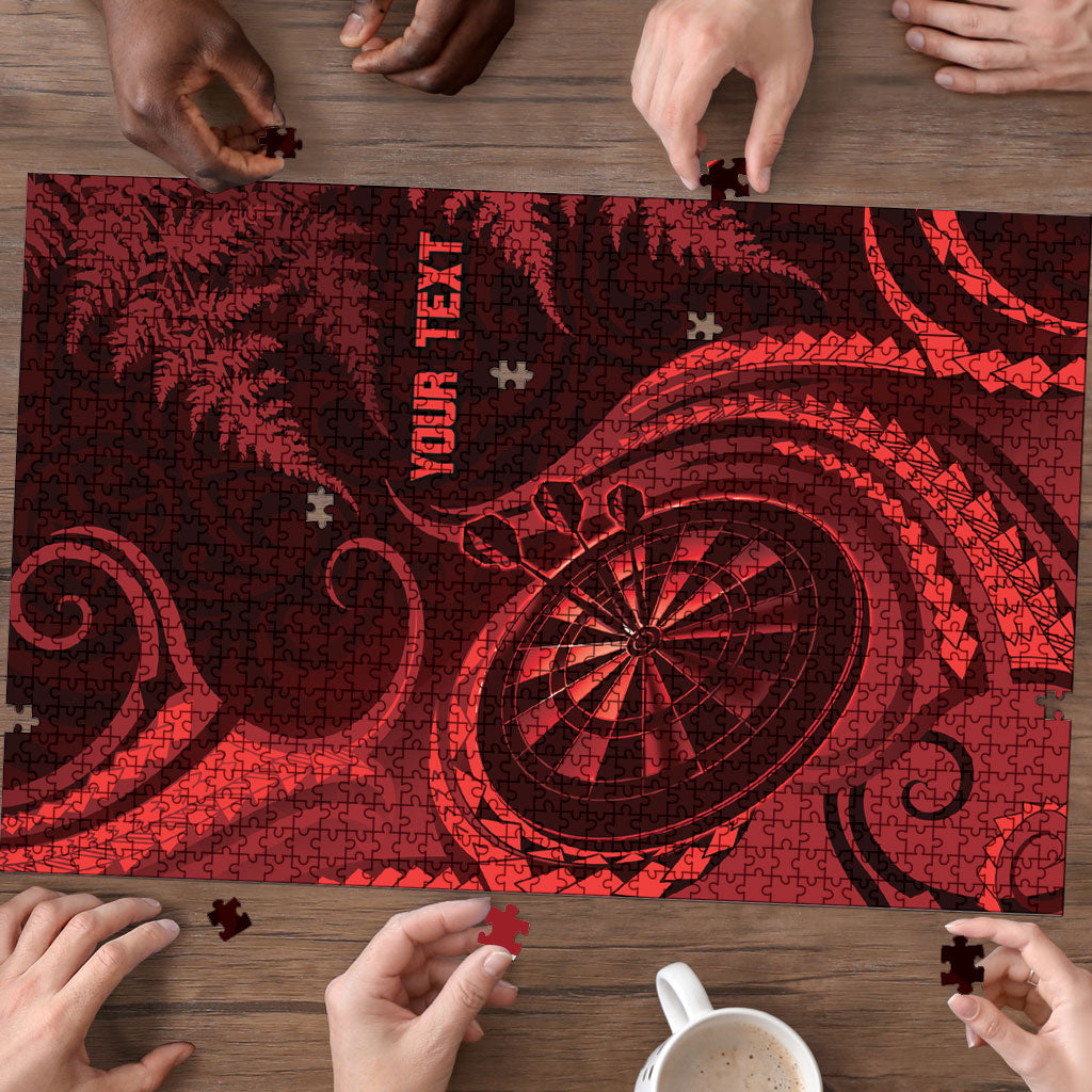 Personalised New Zealand Red Darts Puzzle Maori Fern Curve Style