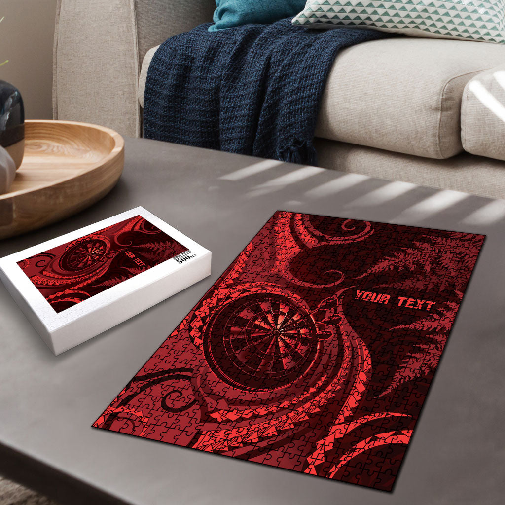 Personalised New Zealand Red Darts Puzzle Maori Fern Curve Style